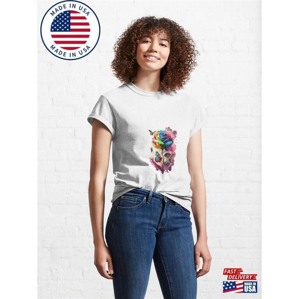 Multicolor Butterfly Rose Classic T-Shirt